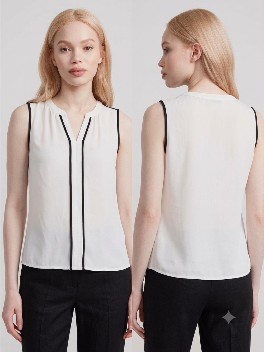 Calvin Klein Women's Sleeveless Splitneck Top White/Black